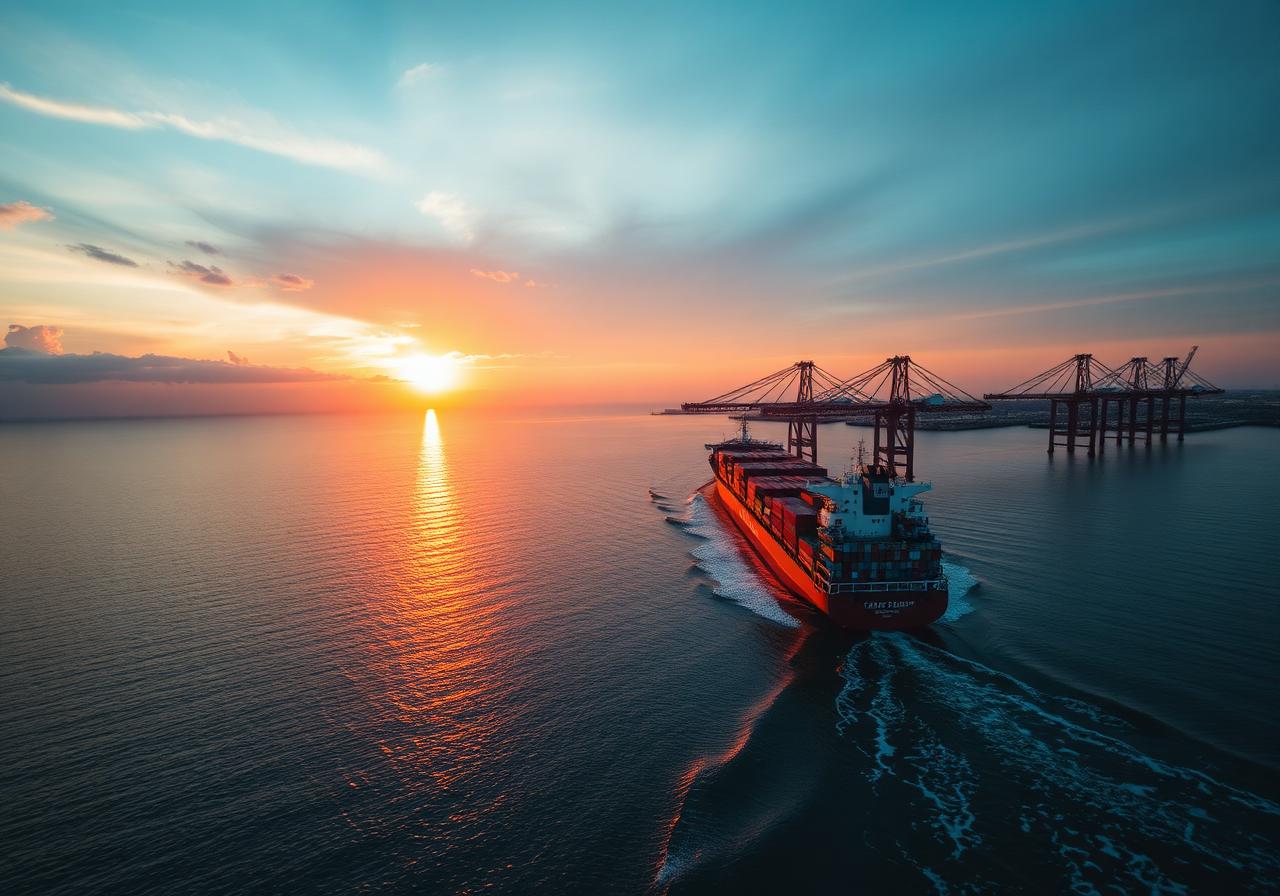 Export cargo port at sunrise